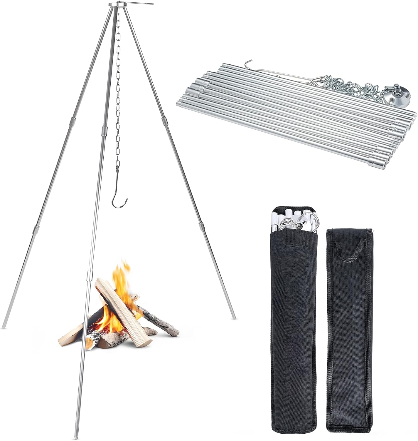 Camping Cooking Open Fire - Suporte de Cozinha Dobrável de Aço