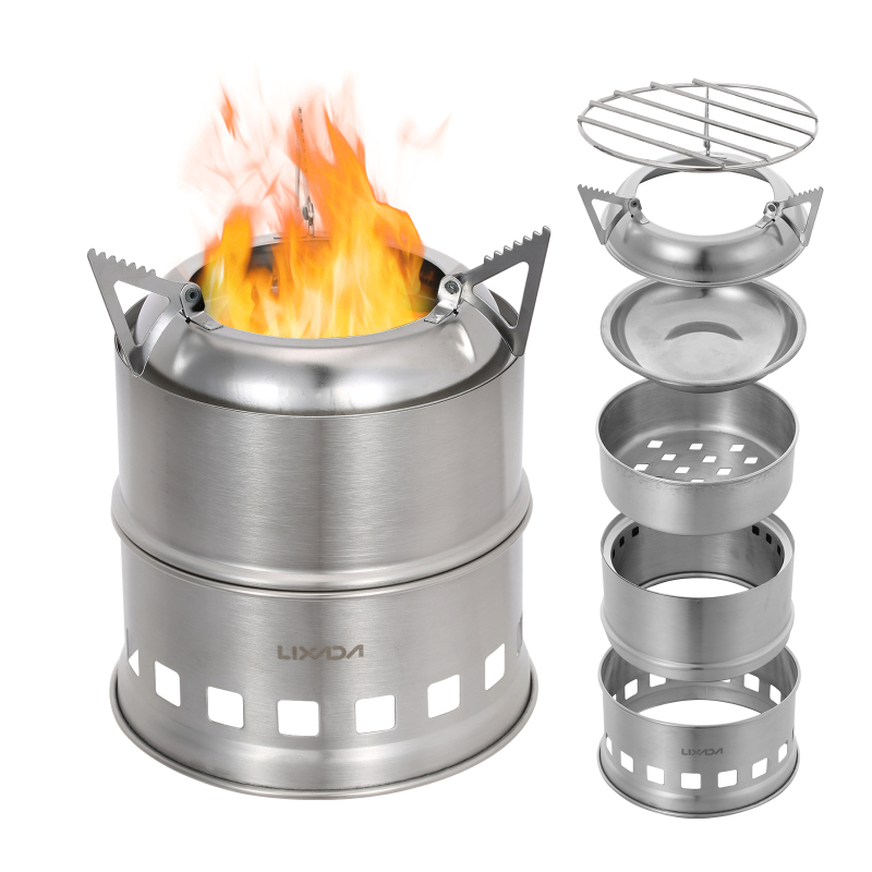 Camping Cooking Grate - Lixada-fogão a lenha de aço inoxidável,