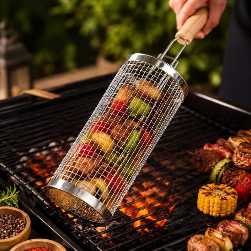 Camping Cooking Basket - Conjunto de Cestas Redondas para Churrasco