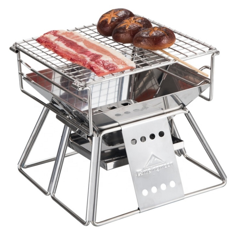 Camping Cooking Grate - Campingmoon-Vertical ajustável aço inoxidável churrasqueira, carvão
