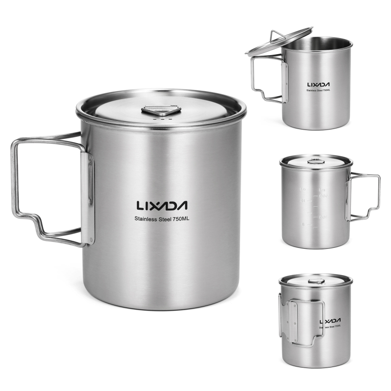 Camping Cooking Cup - Lixada-Caneca de aço inoxidável com alças